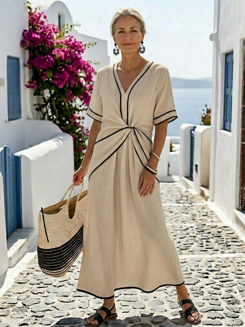 Linnea – Women's Gathered Waist Midi Dress – Huna