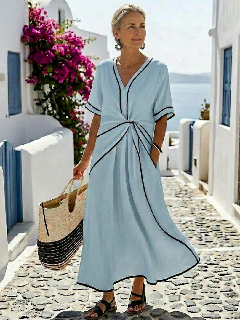 Linnea – Women's Gathered Waist Midi Dress – Huna