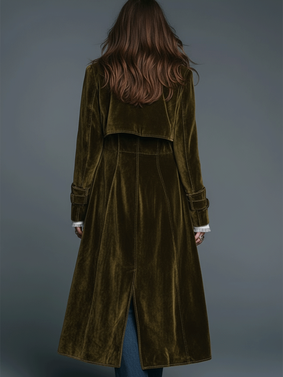 Women's Velvet Long Coat UK – Leopard Lapel | The Rhea | Huna
