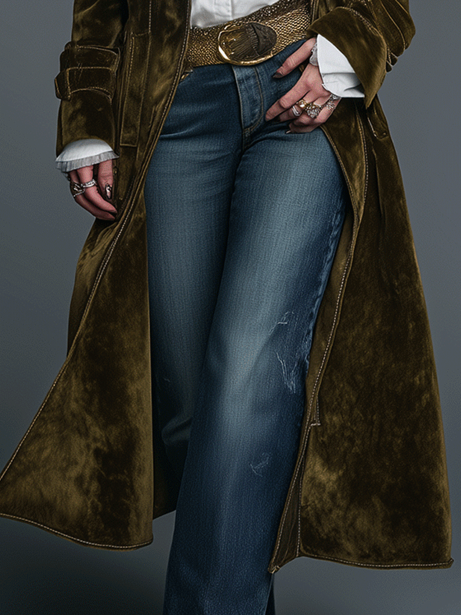 Women's Velvet Long Coat UK – Leopard Lapel | The Rhea | Huna