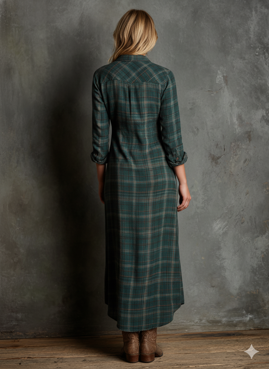The Bronte – Women's Plaid Long Sleeve Shirt Maxi Dress | Huna