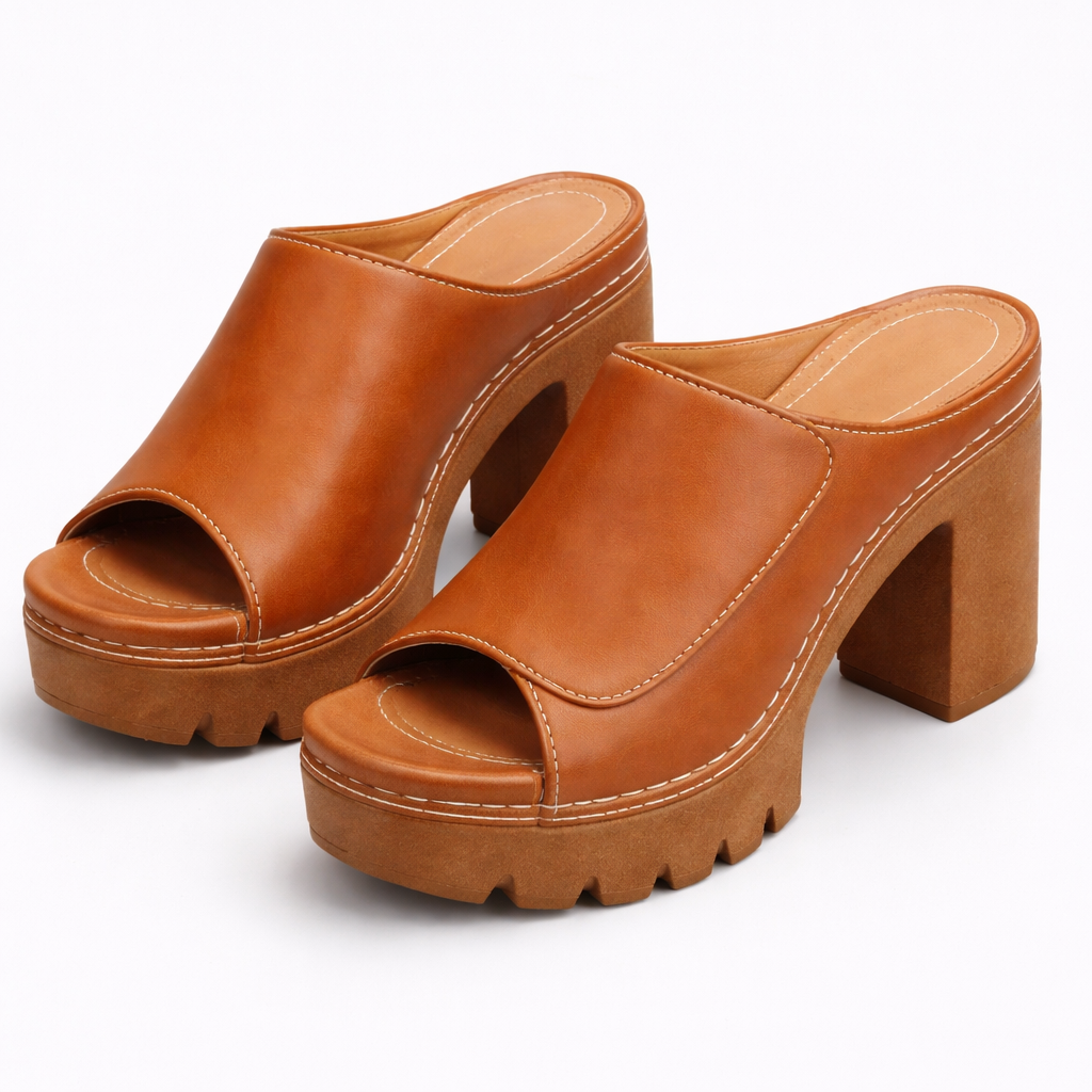 Women's Platform Block Heel Mules – Leather | The Louise | Huna