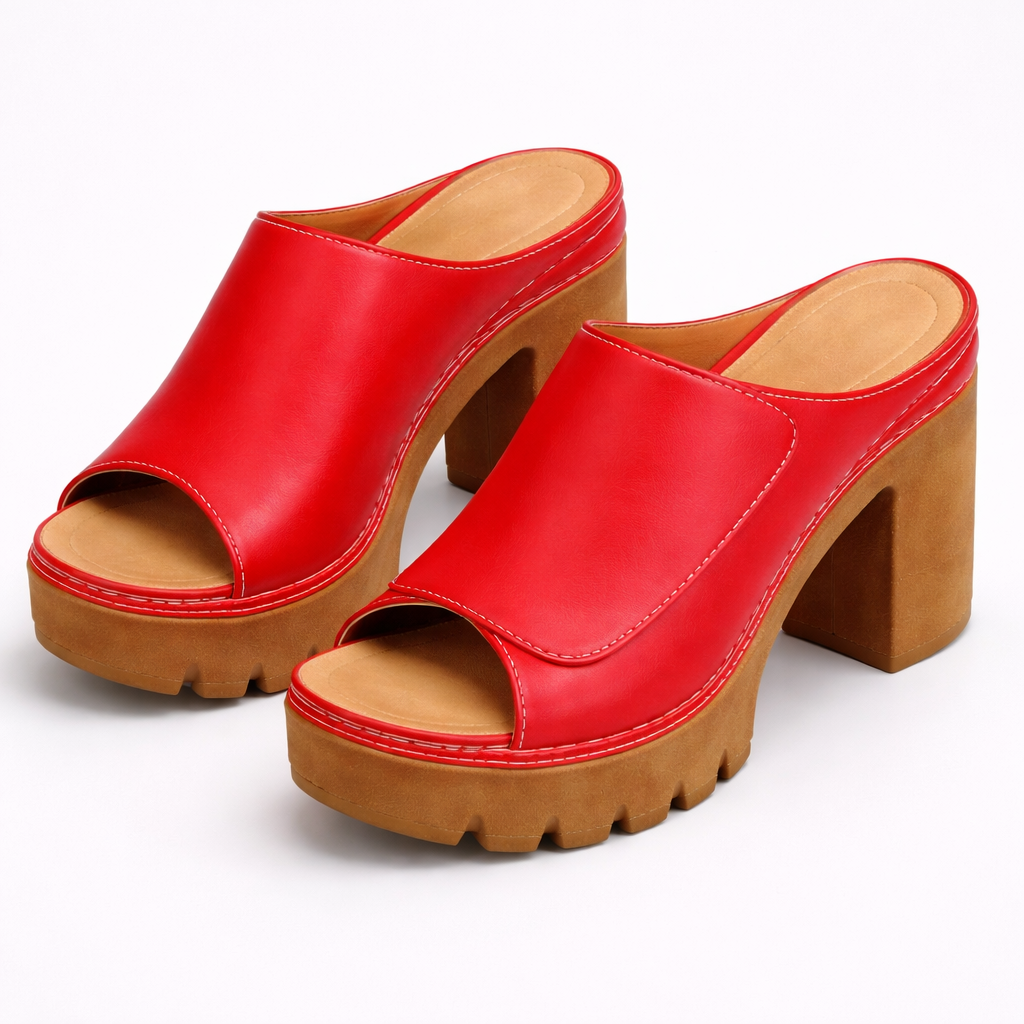 Women's Platform Block Heel Mules – Leather | The Louise | Huna