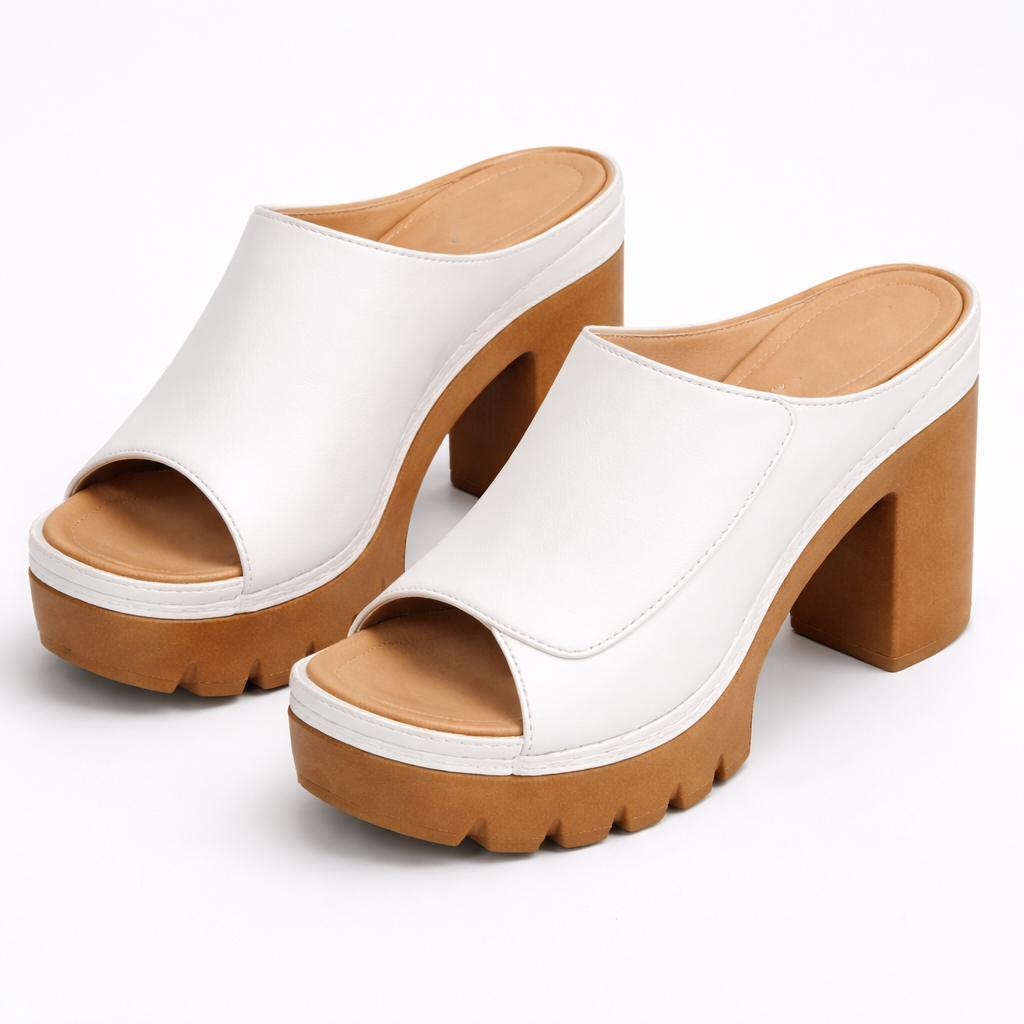Women's Platform Block Heel Mules – Leather | The Louise | Huna