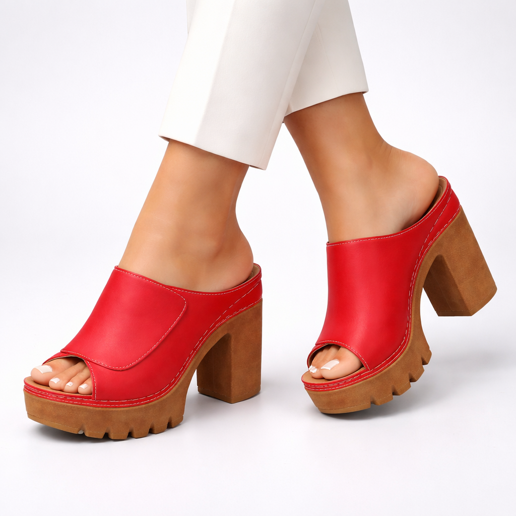 Women's Platform Block Heel Mules – Leather | The Louise | Huna