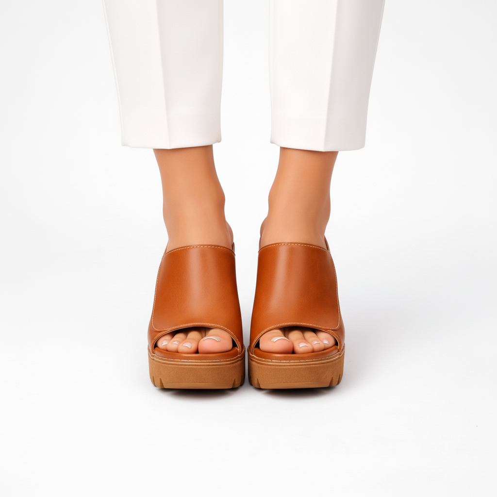 Women's Platform Block Heel Mules – Leather | The Louise | Huna