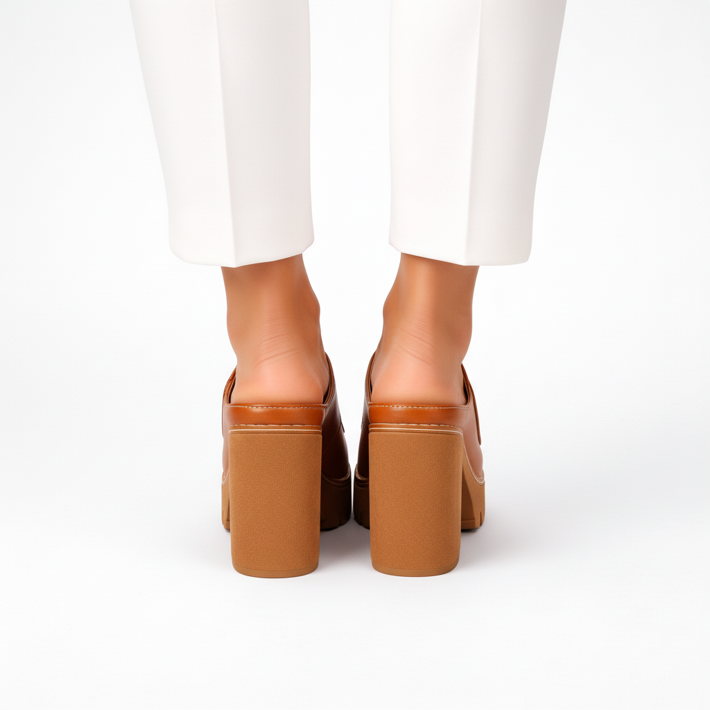 Women's Platform Block Heel Mules – Leather | The Louise | Huna