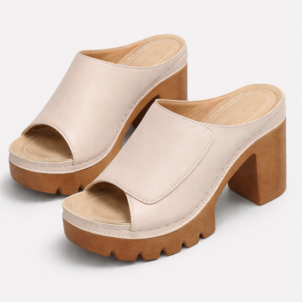 Women's Platform Block Heel Mules – Leather | The Louise | Huna