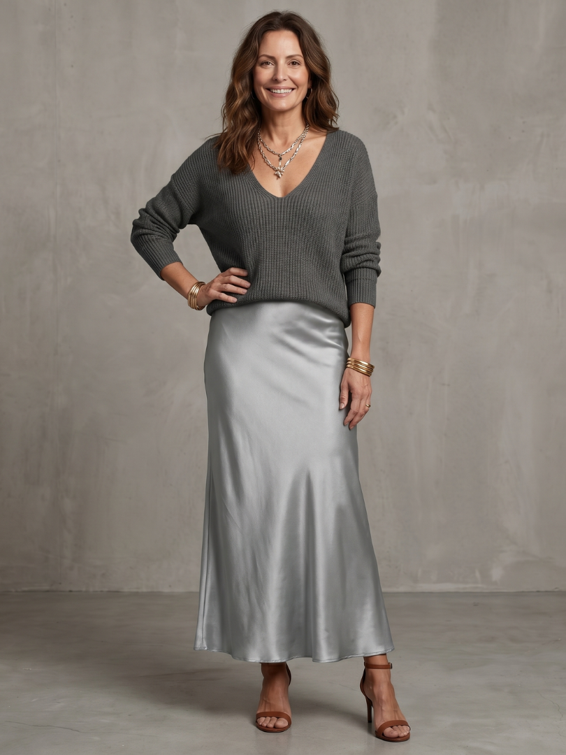 Women's Knit & Satin Skirt Set – Two Piece Co-ord | The Luciana | Huna