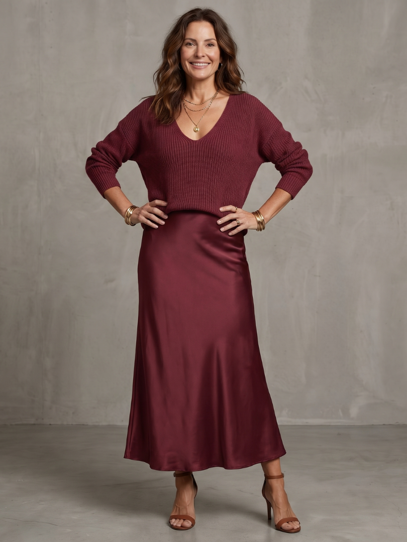 Women's Knit & Satin Skirt Set – Two Piece Co-ord | The Luciana | Huna