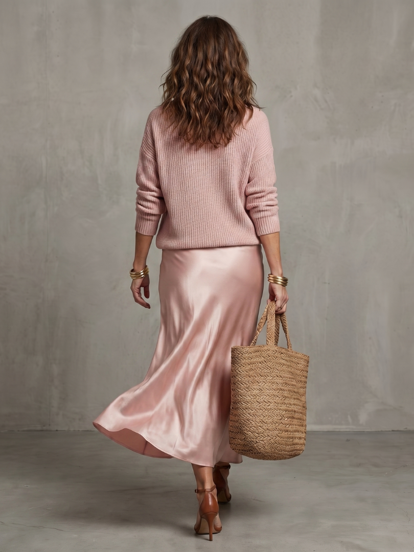 Women's Knit & Satin Skirt Set – Two Piece Co-ord | The Luciana | Huna