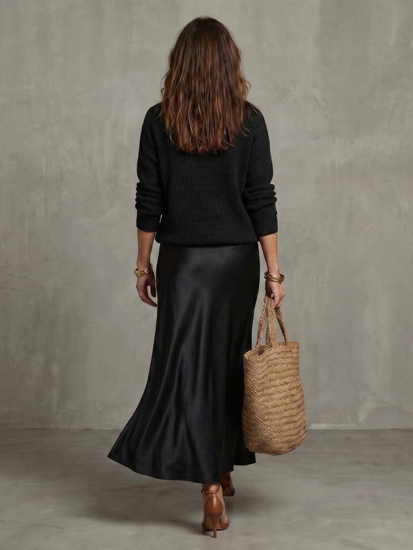 Women's Knit & Satin Skirt Set – Two Piece Co-ord | The Luciana | Huna