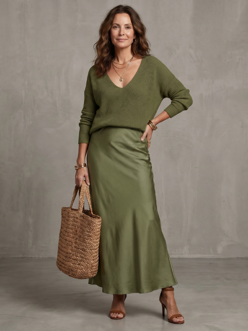 Women's Knit & Satin Skirt Set – Two Piece Co-ord | The Luciana | Huna