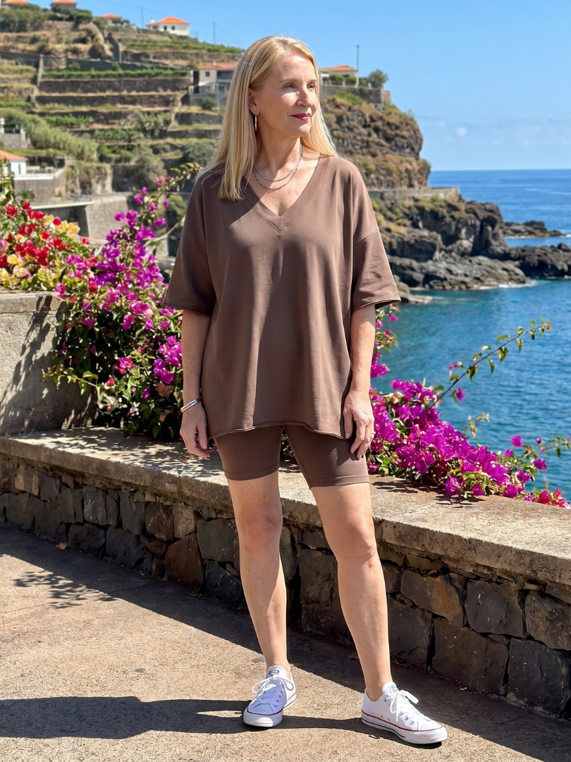 Women's V Neck Top & Shorts Set – Relaxed Co-ord | The Lucinda | Huna