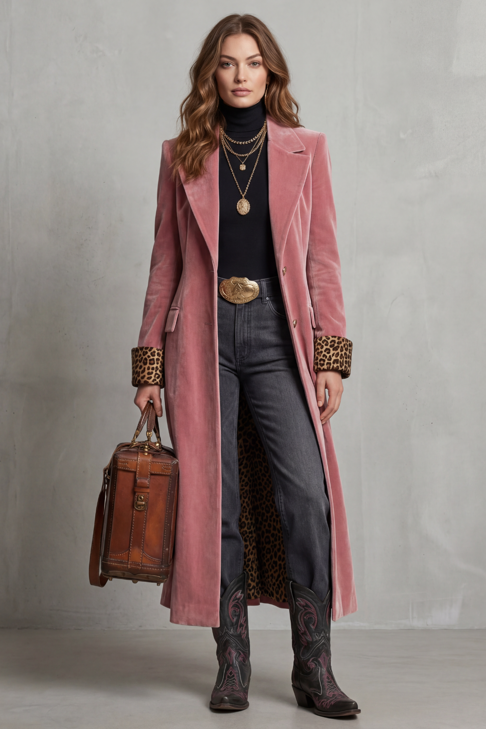 Women's velvet long coat – The Bellerose by Huna – view 2