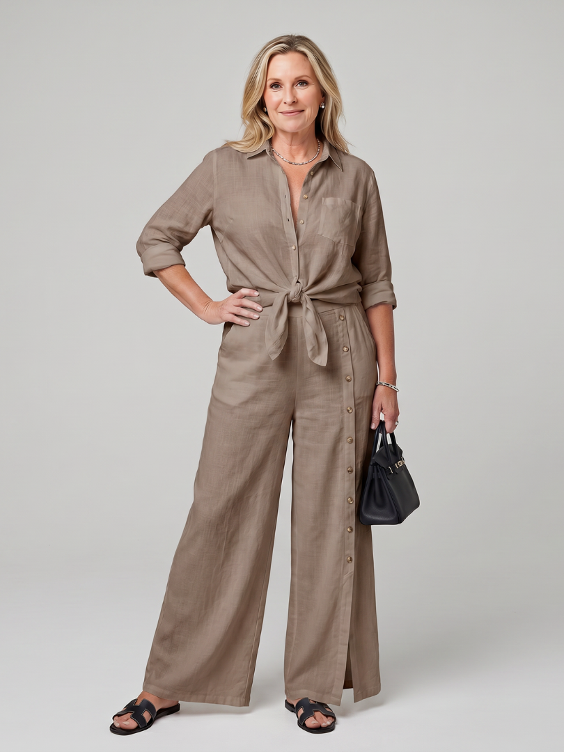 Women's Tie Front Top & Wide Leg Pants Set – Co-ord | The Maddelina | Huna