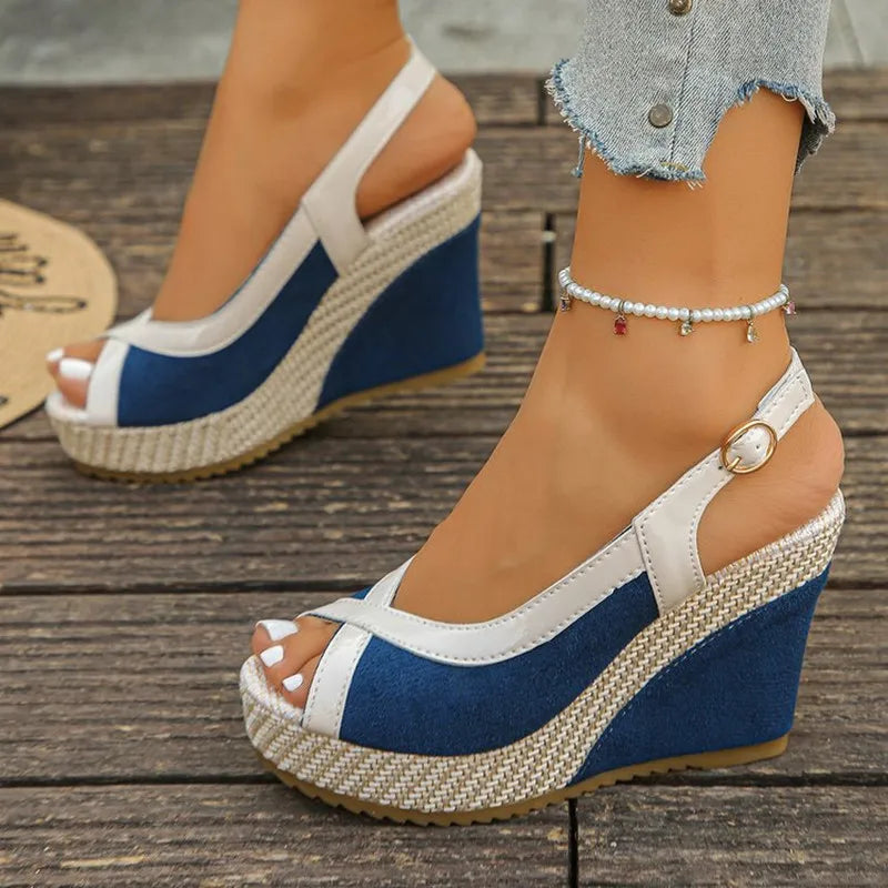 Women's Wedge Sandals – Two-Tone Peep Toe | The Marina | Huna