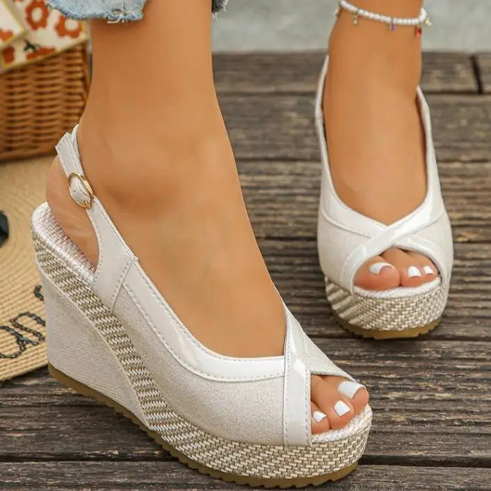 Women's Wedge Sandals – Two-Tone Peep Toe | The Marina | Huna