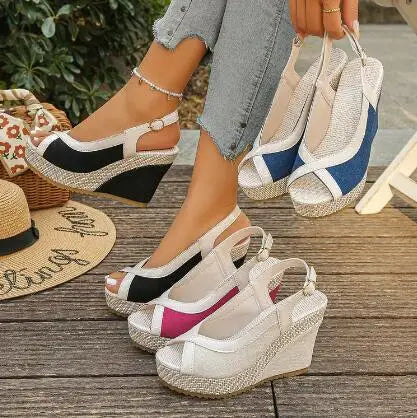 Women's Wedge Sandals – Two-Tone Peep Toe | The Marina | Huna