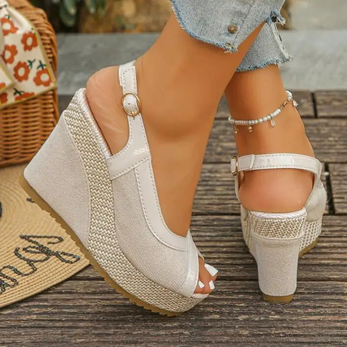 Women's Wedge Sandals – Two-Tone Peep Toe | The Marina | Huna