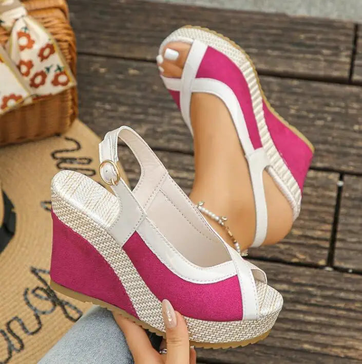 Women's Wedge Sandals – Two-Tone Peep Toe | The Marina | Huna