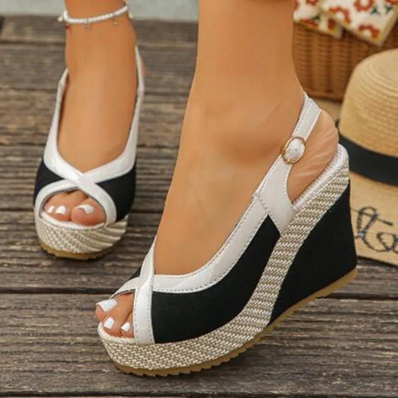 Women's Wedge Sandals – Two-Tone Peep Toe | The Marina | Huna