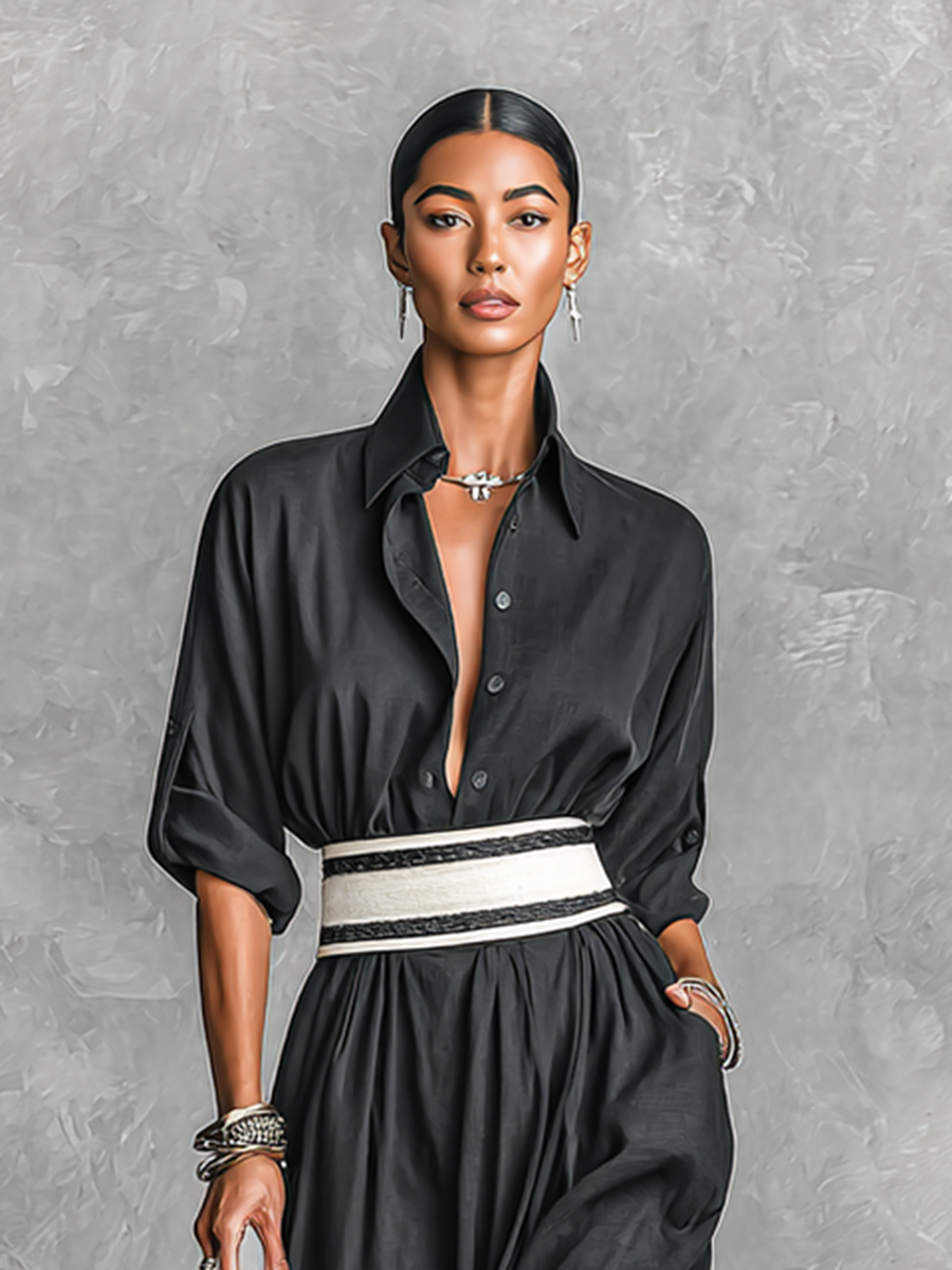 The Philippa – Women's Cupro Lapel Long Sleeve Maxi Dress | Huna
