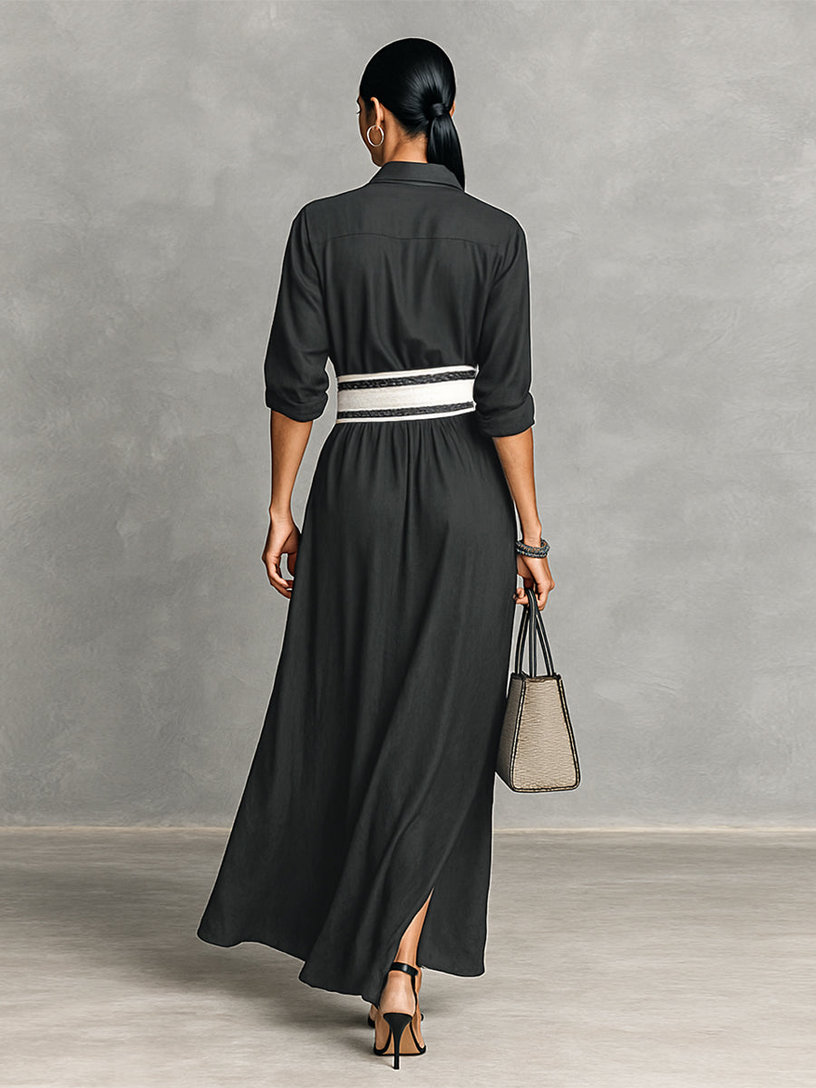 The Philippa – Women's Cupro Lapel Long Sleeve Maxi Dress | Huna