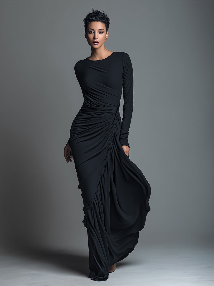 The Noelle – Women's Jersey Knit Long Sleeve Maxi Dress | Huna