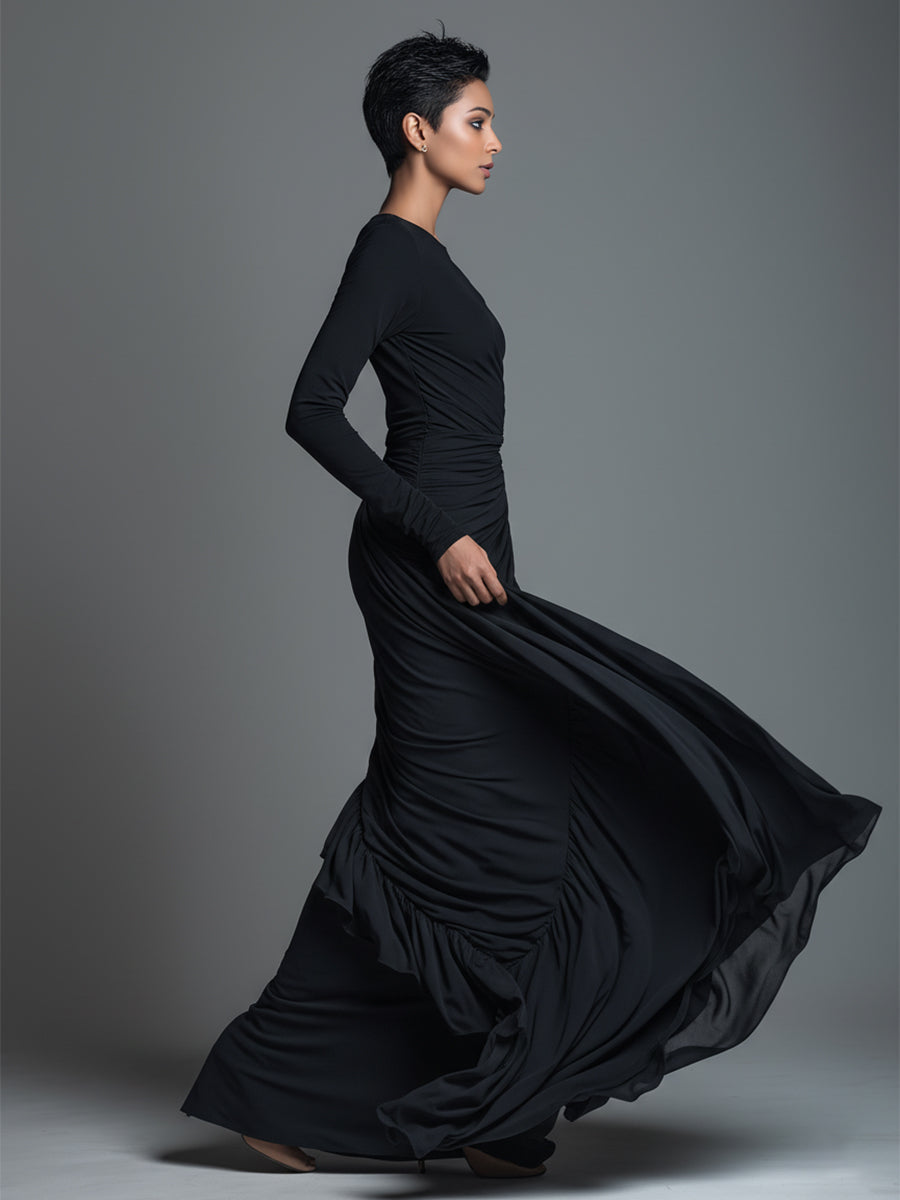The Noelle – Women's Jersey Knit Long Sleeve Maxi Dress | Huna