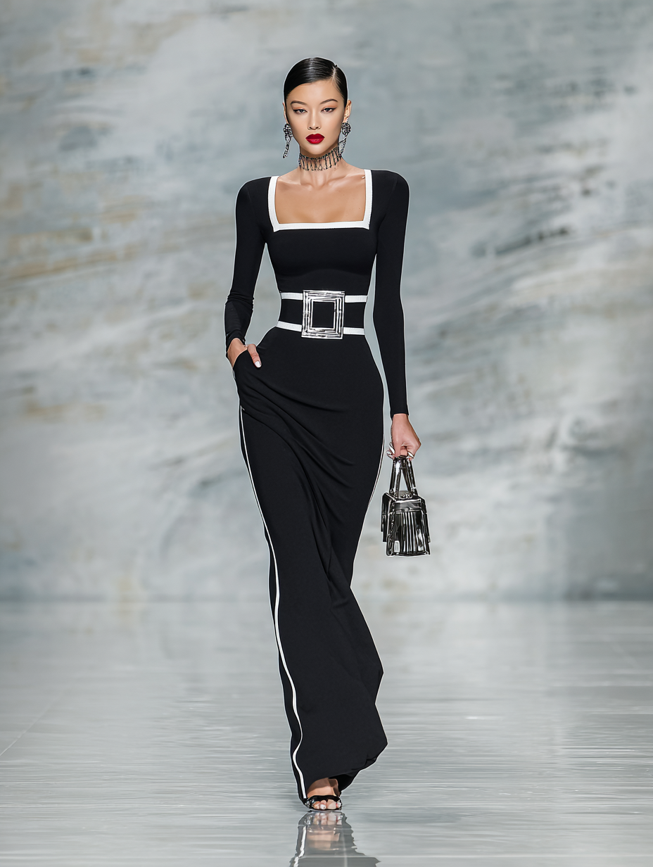 The Marguerite – Women's Square Neck Long Sleeve Bodycon Maxi Dress | Huna