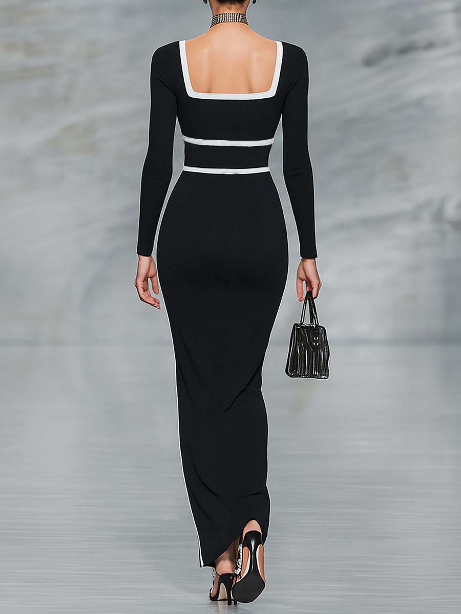 The Marguerite – Women's Square Neck Long Sleeve Bodycon Maxi Dress | Huna