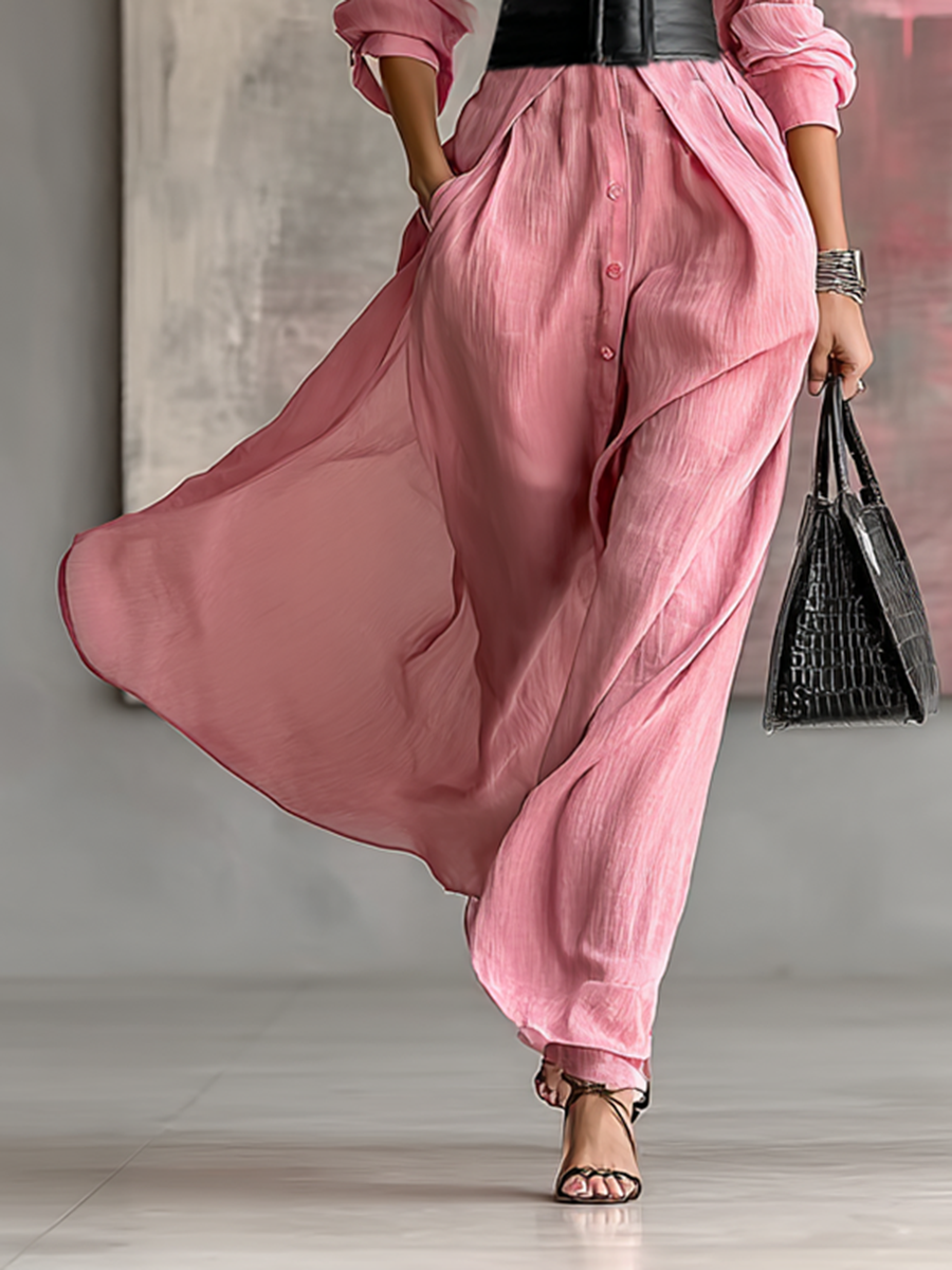 The Constance – Women's Shirt Style Belted Long Sleeve Maxi Dress | Huna
