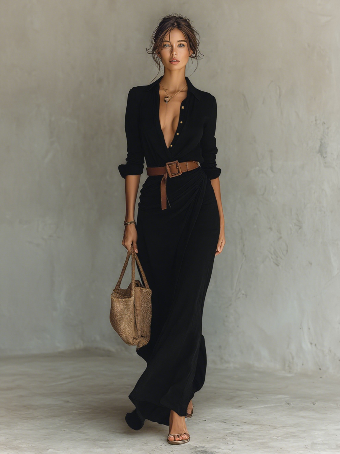 The Isadora – Women's Cotton Tencel Belted Long Sleeve Maxi Dress | Huna