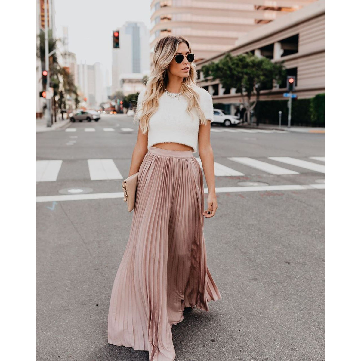 Women's Pleated Maxi Skirt UK – high waist, view 1