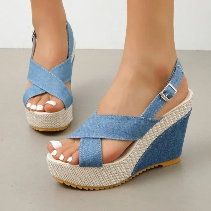Women's Denim Platform Sandals – Woven | The Freya | Huna