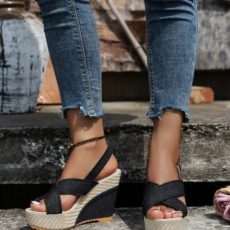 Women's Denim Platform Sandals – Woven | The Freya | Huna
