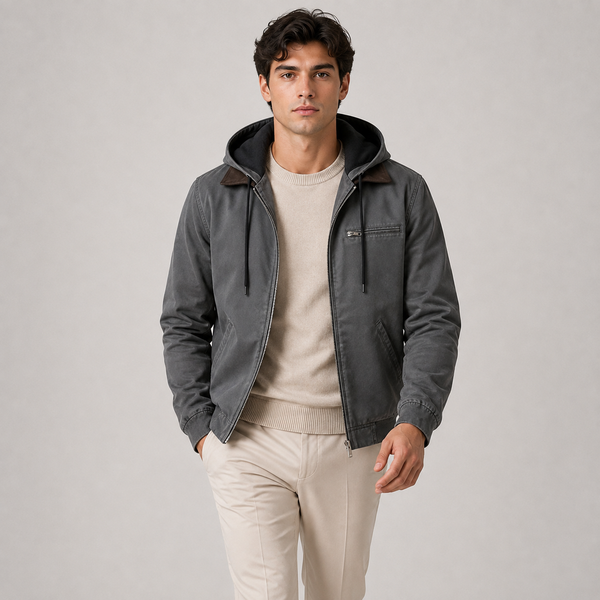 Men's hooded Harrington jacket – The Beckett by Huna – product view 1