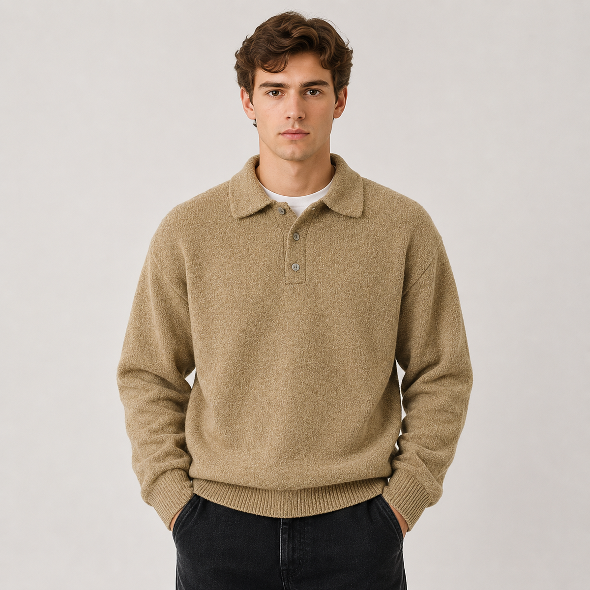 Men's knitted polo jumper – The Everett by Huna – product view 6