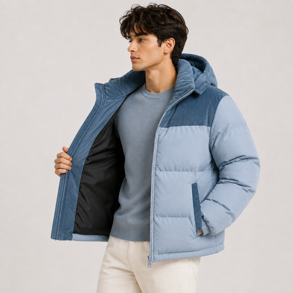 Men's hooded puffer jacket – The Langford by Huna – product view 2