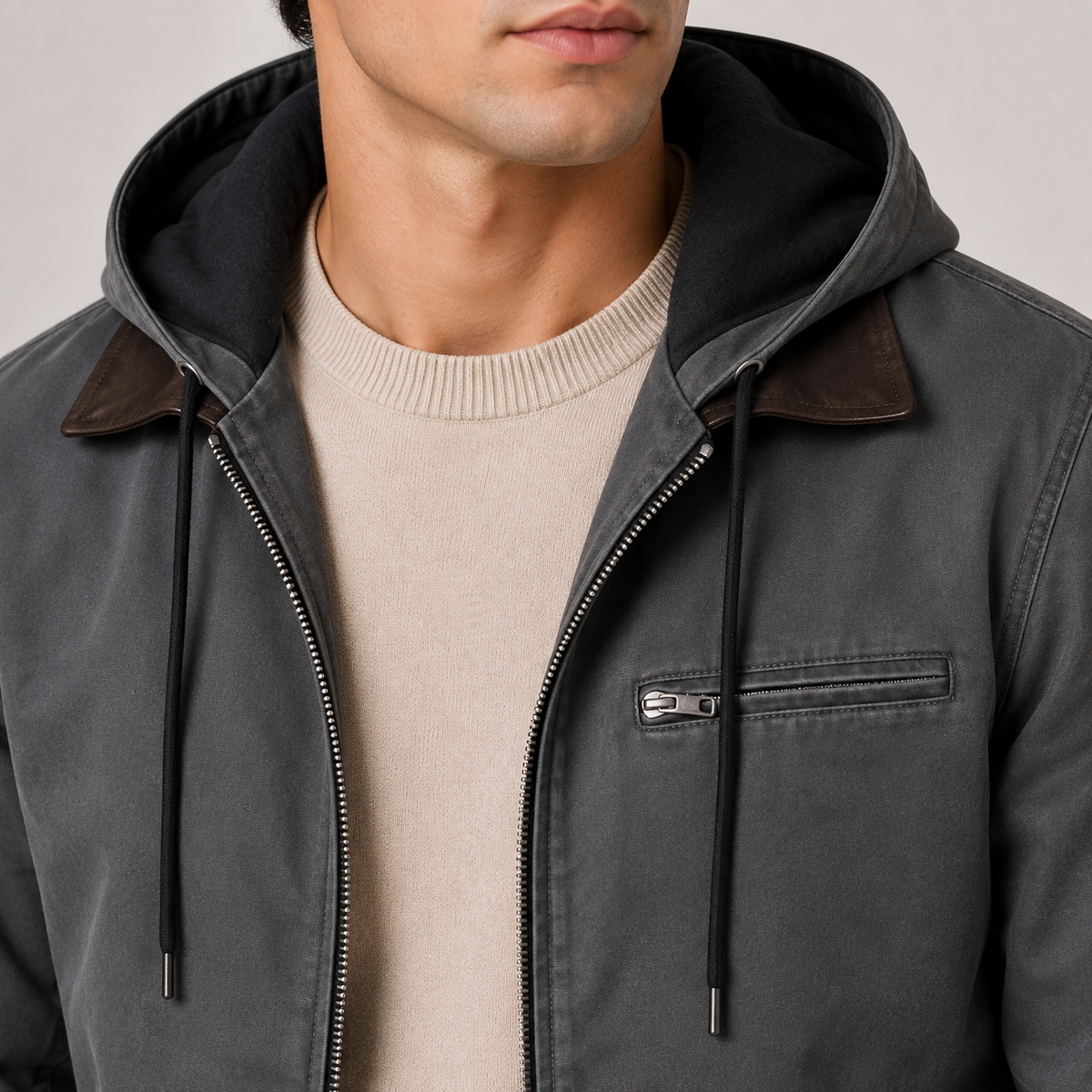 Men's hooded Harrington jacket – The Beckett by Huna – product view 3