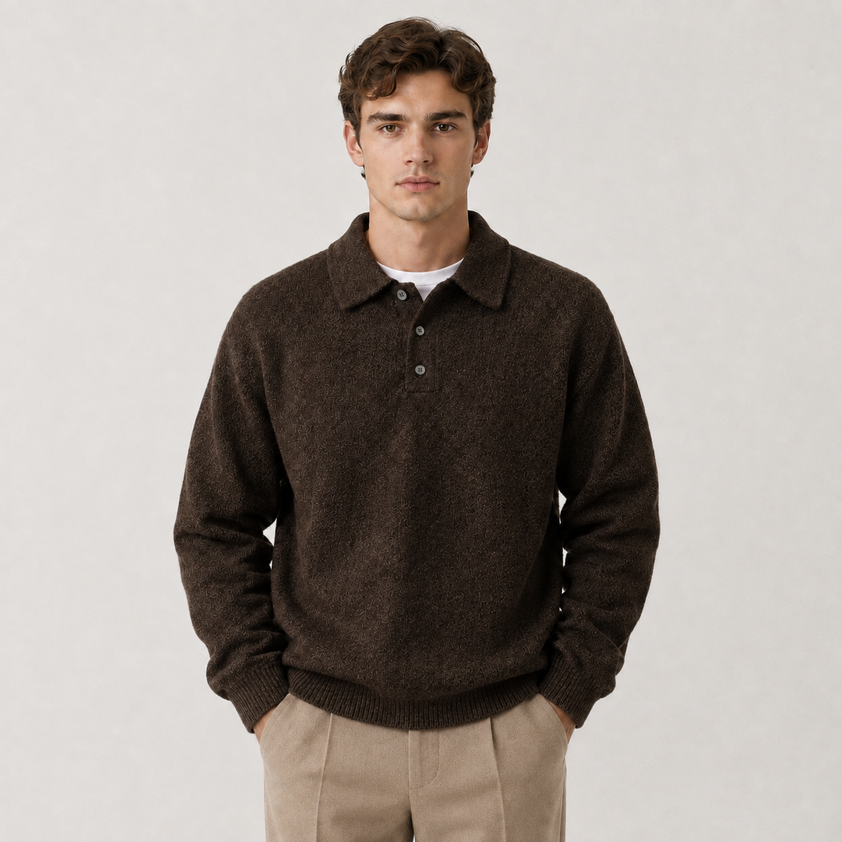 Men's knitted polo jumper – The Everett by Huna – product view 8