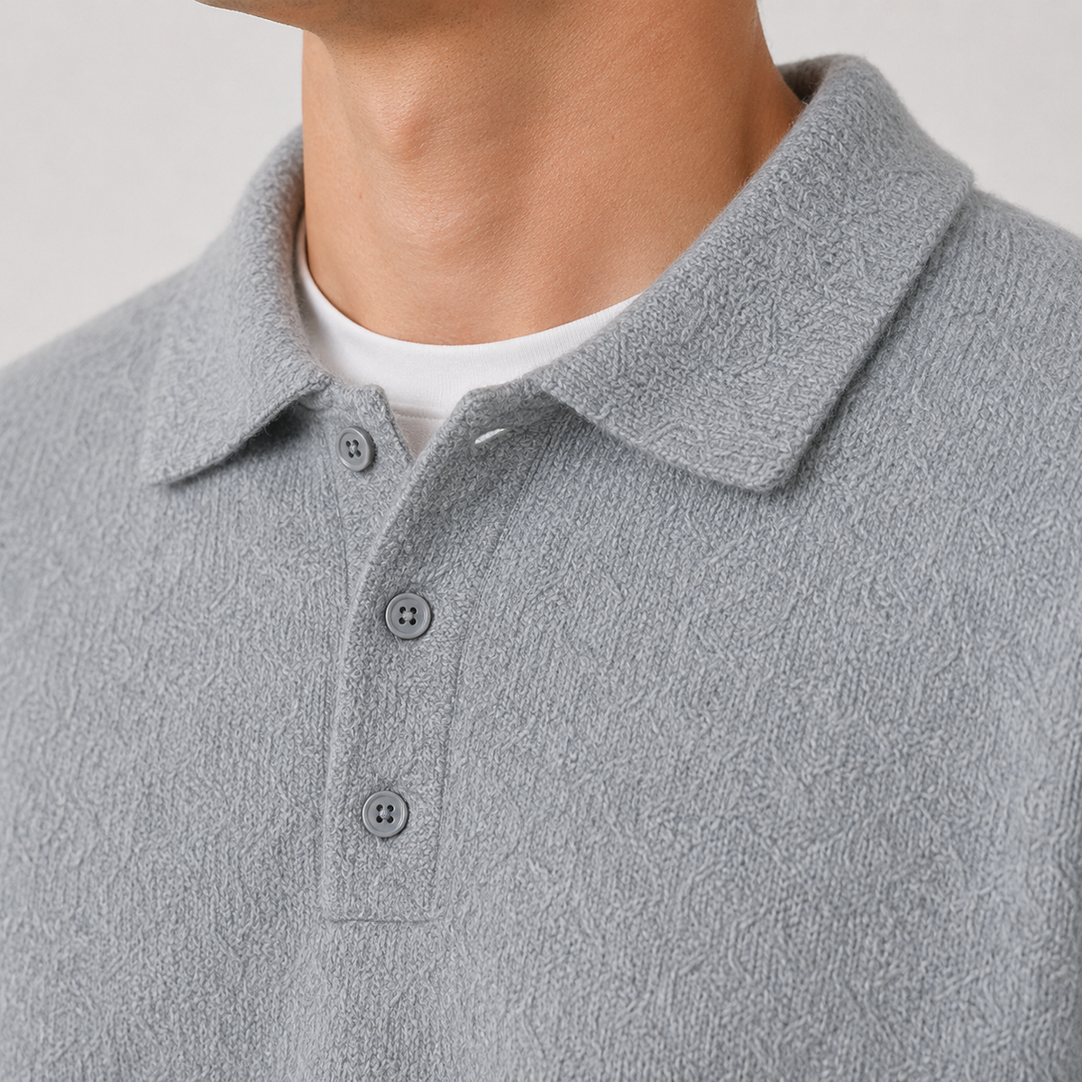 Men's knitted polo jumper – The Everett by Huna – product view 3