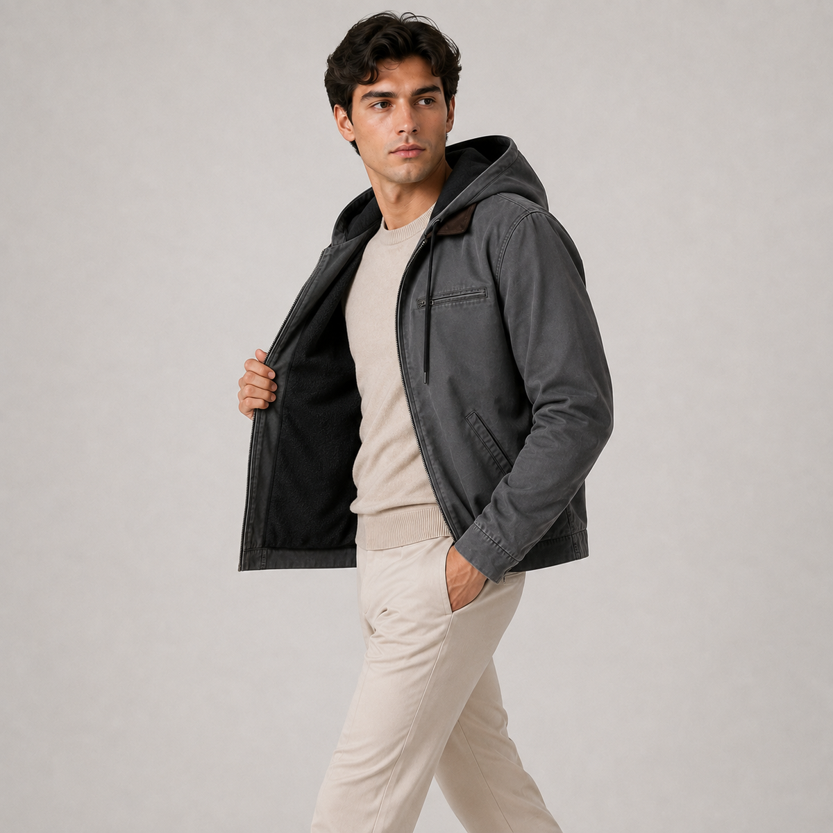 Men's hooded Harrington jacket – The Beckett by Huna – product view 2