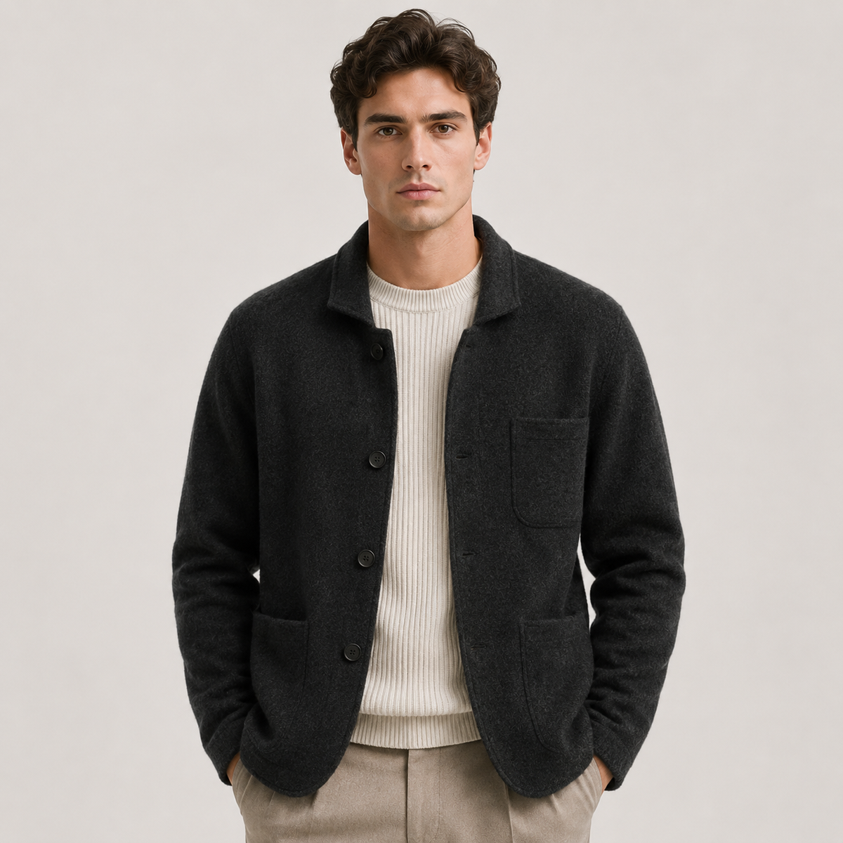 Men's knitted cardigan – The Warwick by Huna – product view 6