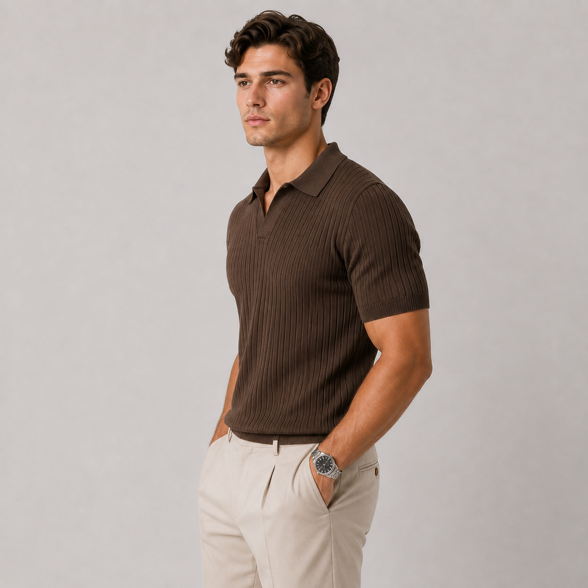 Men's knitted polo shirt – The Callum by Huna – product view 2