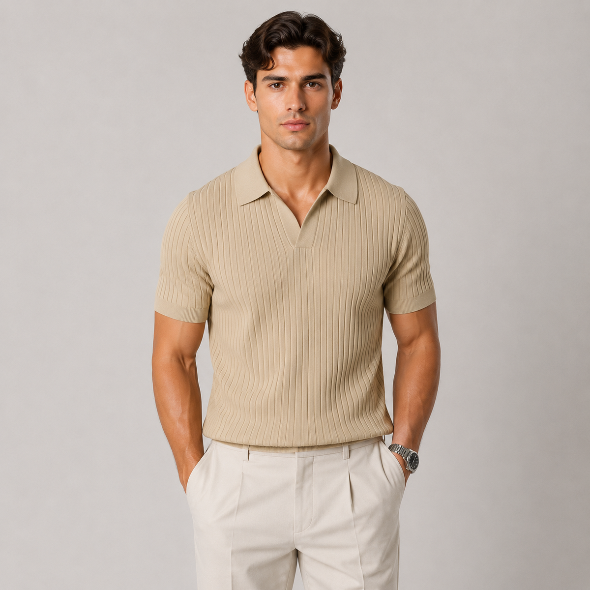 Men's knitted polo shirt – The Callum by Huna – product view 7