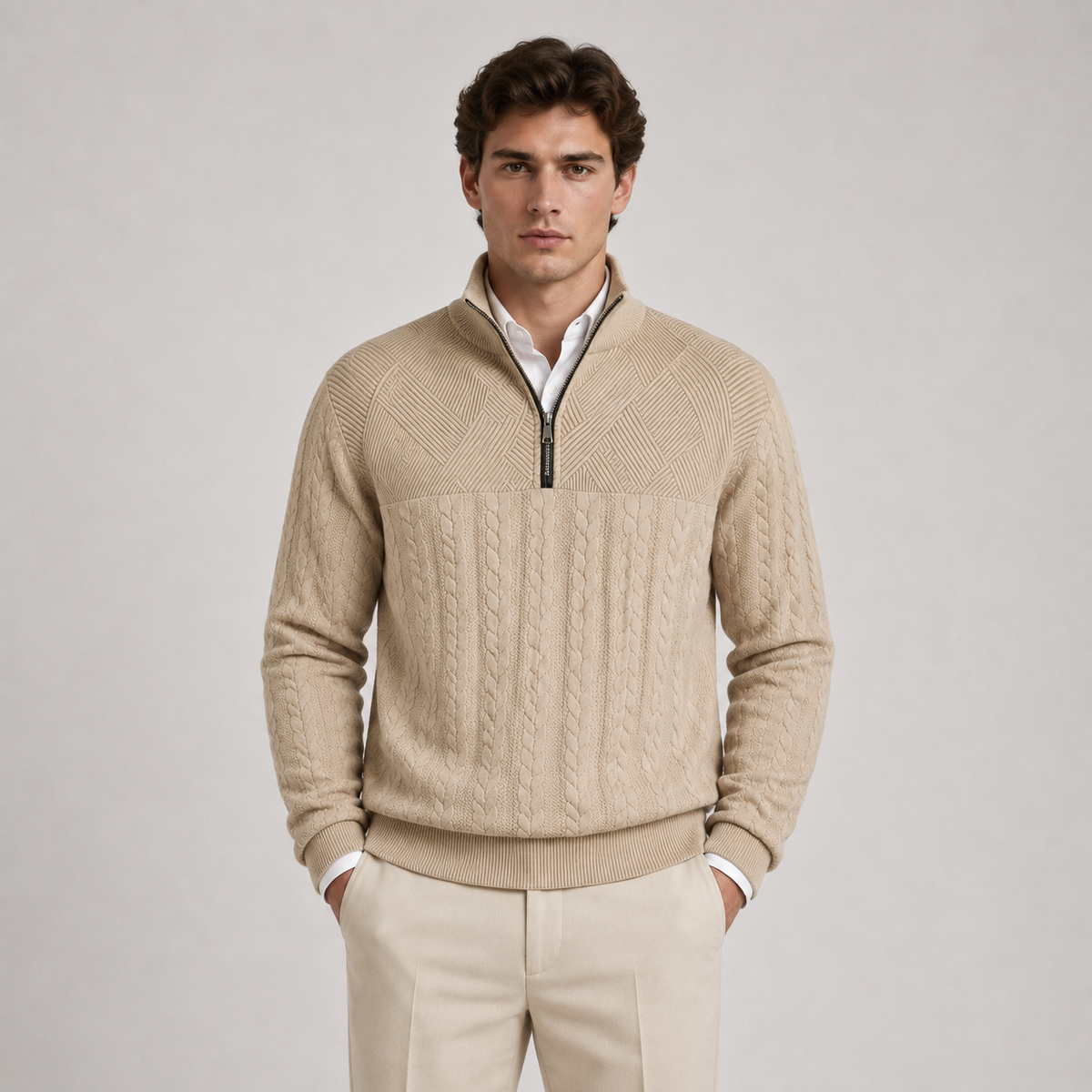 Men's ribbed quarter zip jumper – The Calder by Huna – product view 1