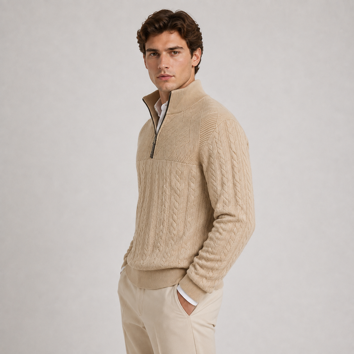 Men's ribbed quarter zip jumper – The Calder by Huna – product view 2