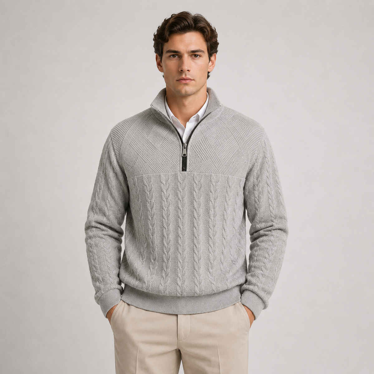 Men's ribbed quarter zip jumper – The Calder by Huna – product view 8